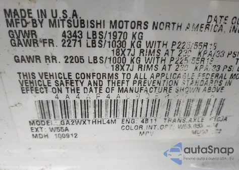 2013 Mitsubishi Outlander Sport Se из США, поврежденный, VIN 4A4AP4AU9DE007118